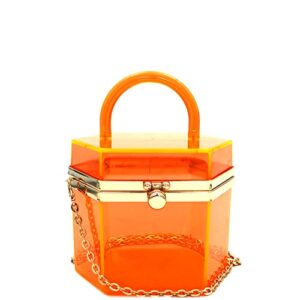 neon transparent clear acrylic plastic hard frame party clutch purse chain strap (hexagonal box clutch – neon orange)