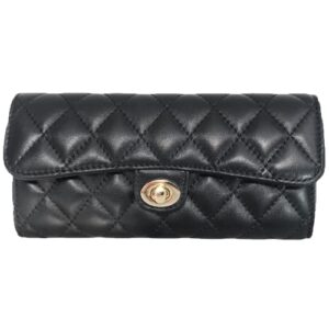 luxury black quilted leather long wallet bifold wallet clutch credit card holder wallet coin purse business card holder gift for women gift for girl