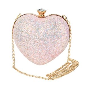 goclothod women glitter heart shape clutch purse leather shoulder bag party handbags