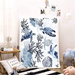 LINGXUQK Sea Turtle Fleece Throw Blanket Underwater World Sea Turtle Sea Grass Natural Watercolor Style Plush Sherpa Blanket Cozy Fluffy Blanket Sea Turtle Gifts…