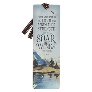 premium scripture bookmark they will soar on wings isaiah 40:31 bible verse scenic watercolor mountains inspirational bookmark for men and women w/ribbon