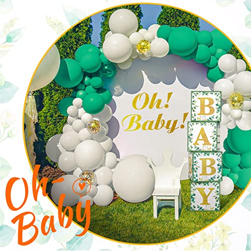 4 Pieces Sage Green Baby Boxes Decoration Baby Shower Backdrop Blocks Gender Reveal Photo Props Greenery Eucalyptus Leaves Gold White Baby Shower Favors Decorations Baby Boxes with Letters for Decor