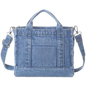 aocina denim purse jean travel tote bags for women beach bag denim purses and handbags for teen girls women (small e-light blue)