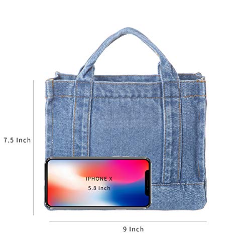 AOCINA Denim Purse Jean Travel Tote Bags for Women Beach Bag Denim Purses and Handbags for Teen Girls Women (Small E-Light Blue)