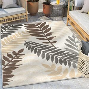 well woven mariah ivory oriental medallion indoor/outdoor high-low pile area rug 5’3″ x 7’3″