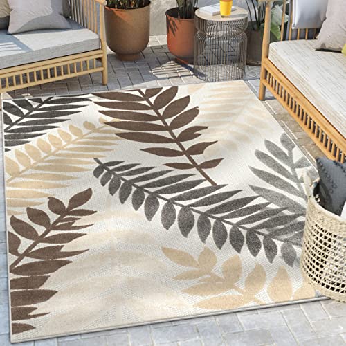 Well Woven Mariah Ivory Oriental Medallion Indoor/Outdoor High-Low Pile Area Rug 5'3" x 7'3"