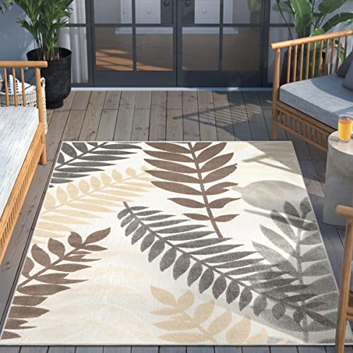 Well Woven Mariah Ivory Oriental Medallion Indoor/Outdoor High-Low Pile Area Rug 5'3" x 7'3"