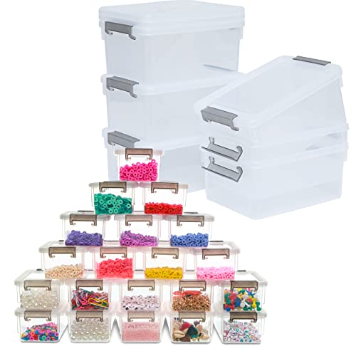 Citylife 20 Packs 0.18 QT Plastic Bead Organizers & 6 Packs 3.2 QT Small Storage Bins with Lids Storage Containers for Organizing Stackable Clear Storage Boxes