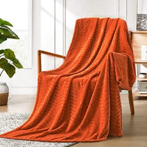 excervent soft flannel fleece throw blanket (burnt orange, 50×70 inches) lightweight microfiber chevron pattern blankets for sofa, couch, bed – fluffy warm cozy decorative