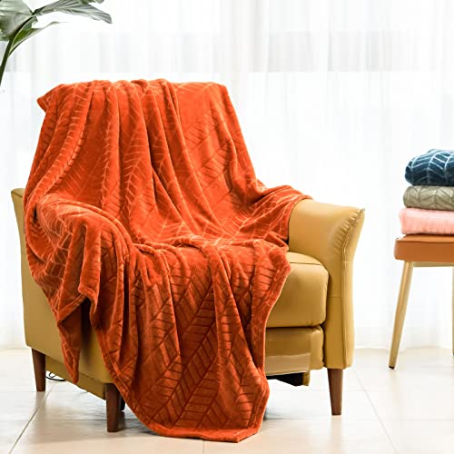 Excervent Soft Flannel Fleece Throw Blanket (Burnt Orange, 50x70 inches) Lightweight Microfiber Chevron Pattern Blankets for Sofa, Couch, Bed - Fluffy Warm Cozy Decorative