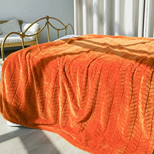 Excervent Soft Flannel Fleece Throw Blanket (Burnt Orange, 50x70 inches) Lightweight Microfiber Chevron Pattern Blankets for Sofa, Couch, Bed - Fluffy Warm Cozy Decorative