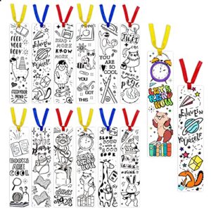 60 pcs color your own bookmarks for kids students double-sided coloring bookmarks for kids 12 designs cartoon animals coloring paper bookmarks with hanging ropes