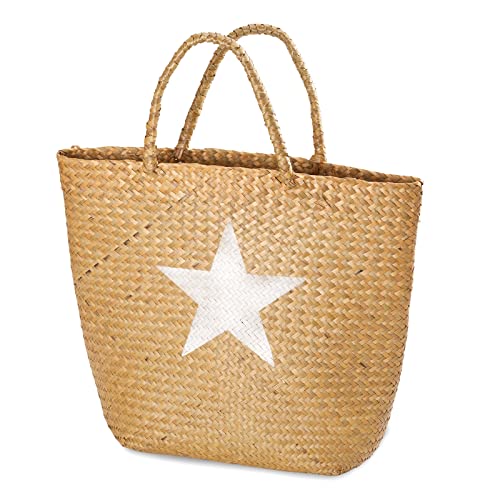 YIFANZHIBIAN Woven Seagrass Handbag,Fashion Straw Bag for Women 2022, Cute Pattern Large Seagrass Summer Beach Bag, Natural and Handmade Shoulder Straw Bag for Shopping and Gardening