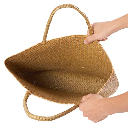 YIFANZHIBIAN Woven Seagrass Handbag,Fashion Straw Bag for Women 2022, Cute Pattern Large Seagrass Summer Beach Bag, Natural and Handmade Shoulder Straw Bag for Shopping and Gardening