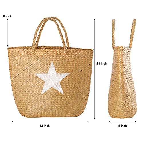 YIFANZHIBIAN Woven Seagrass Handbag,Fashion Straw Bag for Women 2022, Cute Pattern Large Seagrass Summer Beach Bag, Natural and Handmade Shoulder Straw Bag for Shopping and Gardening