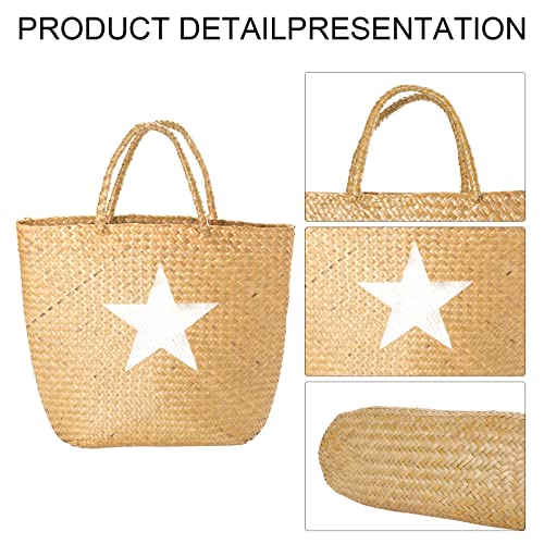 YIFANZHIBIAN Woven Seagrass Handbag,Fashion Straw Bag for Women 2022, Cute Pattern Large Seagrass Summer Beach Bag, Natural and Handmade Shoulder Straw Bag for Shopping and Gardening