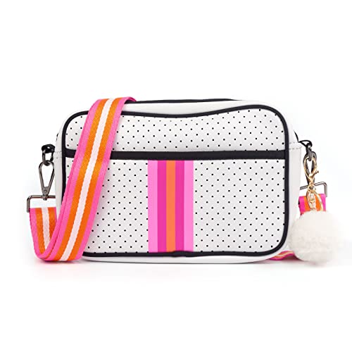 ORAD Crossbody Bags for Women, Neoprene Bag Crossbody Purse with Pompon Ladies Crossbody Purses (White)