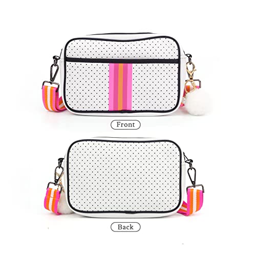 ORAD Crossbody Bags for Women, Neoprene Bag Crossbody Purse with Pompon Ladies Crossbody Purses (White)