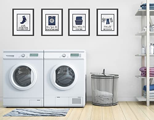 A LuxeHome Royal Navy Blue Gray White Retro Vintage Inspirational Laundry Room 70s 80s Music Song Gifts Rustic Modern Farmhouse Country Home Funny Sayings Quotes Unframed 8”x10”, 8 x 10 Inch