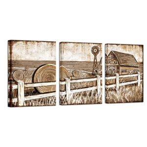 simiwow 3 panel farmhouse canvas wall art farmhouse painting old barn pictures living room bedroom home decor (12″x16″x3 panels)