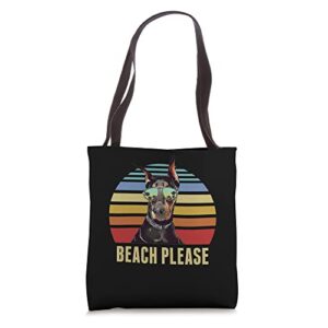 beach please doberman dog funny summer tote bag