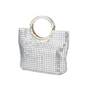 gripit designer handbags sequin tote bag with rhinestone wristlet sparkly purse crystal bag for women trendy formal evening bag,silver