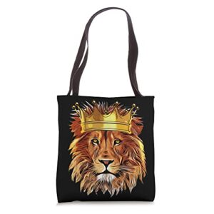 lion gifts for girls men kids large lion head crown art tote bag
