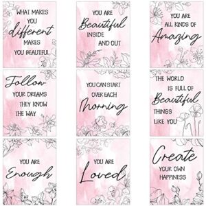 9 pieces inspirational wall decor pink floral modern art motivational pink wall decor room decor for women quote wall art poster for teen girl nursery bedroom bathroom pictures, 8 x 10 inch unframed