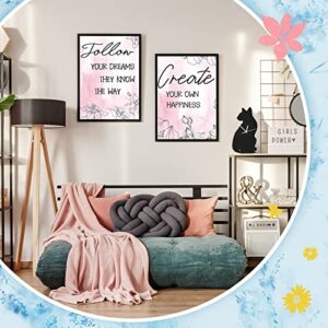 9 Pieces Inspirational Wall Decor Pink Floral Modern Art Motivational Pink Wall Decor Room Decor for Women Quote Wall Art Poster for Teen Girl Nursery Bedroom Bathroom Pictures, 8 x 10 Inch Unframed