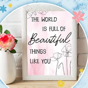 9 Pieces Inspirational Wall Decor Pink Floral Modern Art Motivational Pink Wall Decor Room Decor for Women Quote Wall Art Poster for Teen Girl Nursery Bedroom Bathroom Pictures, 8 x 10 Inch Unframed