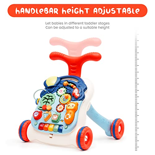 Baby Learning Walker 3 in 1 Sit-to-Stand Learning Walker Kids Activity Center with Weight Gain Design Table Lights Music Phone Multifunction Educational Push Toy for Toddlers Boys Girls (Colorful)