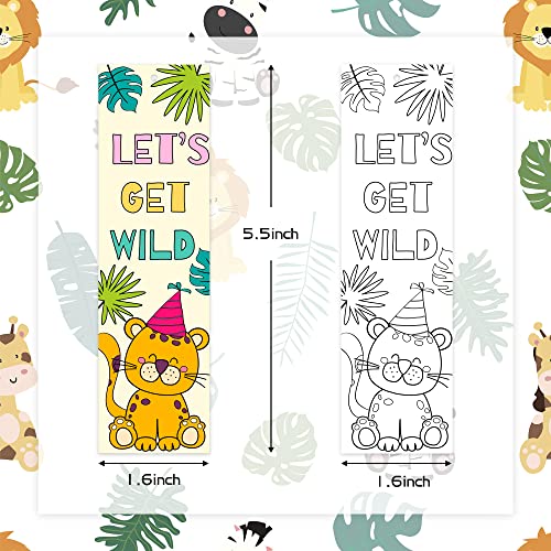 3sscha 75Pcs Color Your Own Safari Animals Bookmarks for Kids DIY Coloring Blank Bookmark Including Giraffe Lion Sloth Monkey Monstera Painting Bookmark School Wild Party Supplies Goodie Bag Fillers