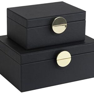 HofferRuffer Faux Leather Jewelry Boxes, Decorative Boxes Storage Accessory Organizer with Gold Hardware Decor, Classic Vegan Leather Set of 2 Pieces (Black)