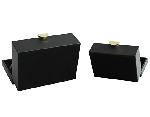 HofferRuffer Faux Leather Jewelry Boxes, Decorative Boxes Storage Accessory Organizer with Gold Hardware Decor, Classic Vegan Leather Set of 2 Pieces (Black)