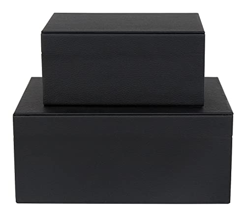 HofferRuffer Faux Leather Jewelry Boxes, Decorative Boxes Storage Accessory Organizer with Gold Hardware Decor, Classic Vegan Leather Set of 2 Pieces (Black)