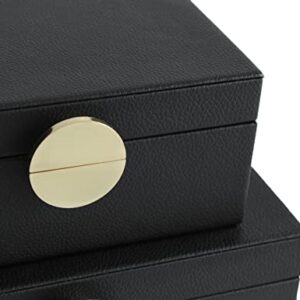 HofferRuffer Faux Leather Jewelry Boxes, Decorative Boxes Storage Accessory Organizer with Gold Hardware Decor, Classic Vegan Leather Set of 2 Pieces (Black)