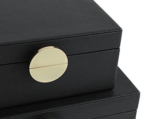 HofferRuffer Faux Leather Jewelry Boxes, Decorative Boxes Storage Accessory Organizer with Gold Hardware Decor, Classic Vegan Leather Set of 2 Pieces (Black)