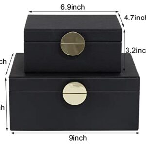 HofferRuffer Faux Leather Jewelry Boxes, Decorative Boxes Storage Accessory Organizer with Gold Hardware Decor, Classic Vegan Leather Set of 2 Pieces (Black)