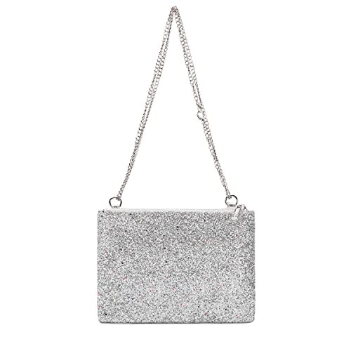 LAM GALLERY Sparkling Silver Evening Clutch Handbag Bling Small Crossbody Chain Bag Glitter Shoulder Tote Bag for Womens - Chain Style