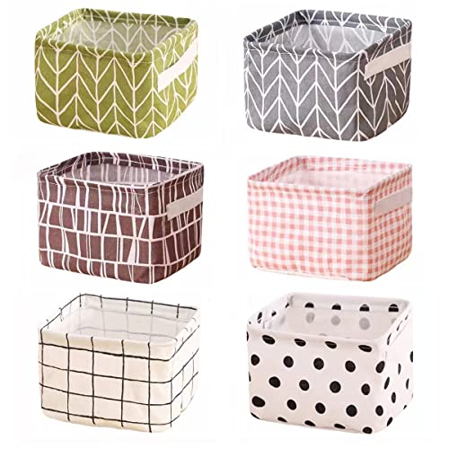 Abgream Foldable Storage Basket - Set of 6 Small Collapsible Canvas Containers Organizers with Handle for Home Decor or Storing Toys, Keys, Sundries, Little Crafts. (Style C)