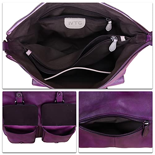 Genuine Leather Handbags for Women Handmade Purses Top Handle Shoulder Bag Vintage Style Real Leather Crossbody Hobo Satchel (Purple)