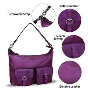 Genuine Leather Handbags for Women Handmade Purses Top Handle Shoulder Bag Vintage Style Real Leather Crossbody Hobo Satchel (Purple)