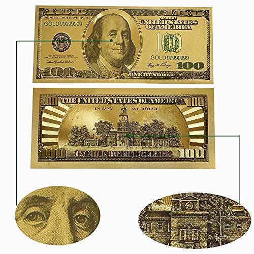 Gold Foil 1 Million Dollar Bill Bookmark, 5 Pack Colored Gold Banknote US Dollar Bill Note One Million 24k Gold Foil Banknotes Wonderful Craft for Collection