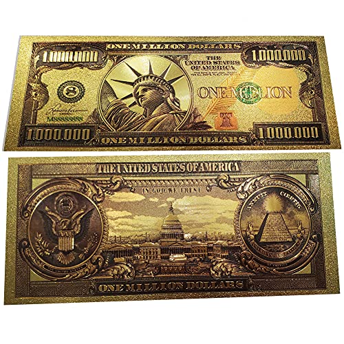 Gold Foil 1 Million Dollar Bill Bookmark, 5 Pack Colored Gold Banknote US Dollar Bill Note One Million 24k Gold Foil Banknotes Wonderful Craft for Collection