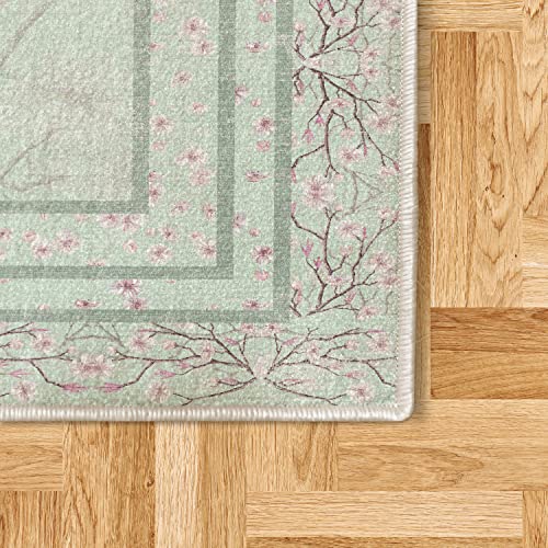 Ambesonne Apple Blossom Decorative Rug, Flowers and Blooming Spring Season Branches Nature Garden Romance, Quality Carpet for Bedroom Dorm and Living Room, 5' 1" X 7' 5", Mint Green and Pink