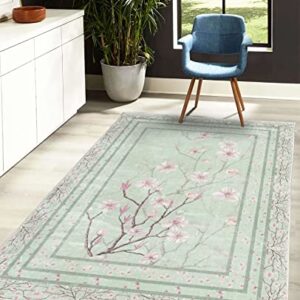 Ambesonne Apple Blossom Decorative Rug, Flowers and Blooming Spring Season Branches Nature Garden Romance, Quality Carpet for Bedroom Dorm and Living Room, 5' 1" X 7' 5", Mint Green and Pink