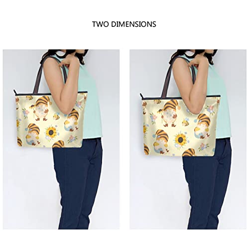 Tote Bag Aesthetic (Gnomes Bees), Large Capacity Zipper Women Grocery Bags Purse for Daily Life 2 Sizes