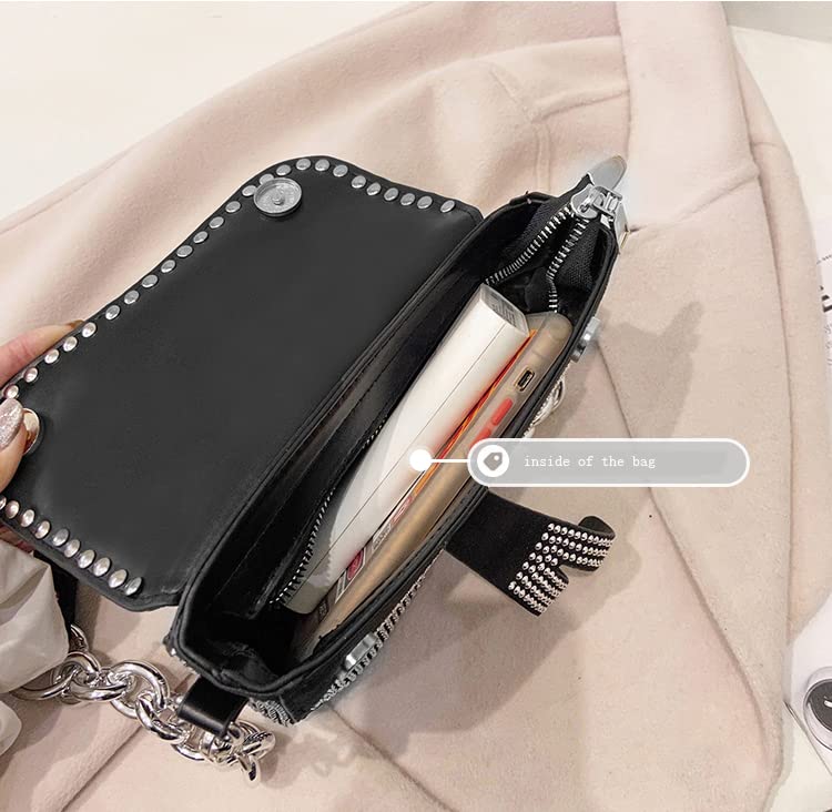 PURFANREE Women Studded Saddle Shoulder Bag Shining Rhinestone Clutch Purse Underarm Handbag Satchel Rivet Crossbody Bag