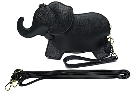 Rejolly Elephant Shaped Crossbody Bag for Women Shoulder Handbag PU Leather Wristlet Clutch Purse Cute Funny Animal Small Bag Black