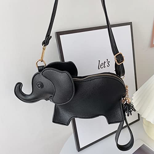 Rejolly Elephant Shaped Crossbody Bag for Women Shoulder Handbag PU Leather Wristlet Clutch Purse Cute Funny Animal Small Bag Black